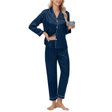 hoksml Ensemble de Pyjama Rafraîchissant pour Femme en Viscose de Bambou à Manches Longues, Couleur Unie, Haut Style Chemise à Col à Revers Cranté et Pantalon Long, Ensemble 2 Pcs avec Poches