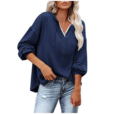 EQWLJWE Blouses à Manches Longues pour Femmes Grande Taille T-shirt Décontracté Ample Uni Col en V