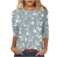 thumbnail image 1 of HKEJIAOI T-Shirts à Manches 3/4 pour Femmes à Imprimé Floral, Col Rond, Coupe Ample, T-Shirts Décontractés Mode, Chandails à Enfiler, Gris-A 2TG, 1 of 5