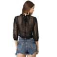 thumbnail image 4 of INSPIRE CHIC Women's 3/4 Sleeves Ruffle Mock Neck Sheer Lace Top, 4 of 6