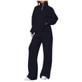 thumbnail image 2 of Yuyuzo Survêtements Femmes Ensemble 2 Pcs Fermeture à Glissière 1/4 Col Montant Chandails Pantalons à Jambes Larges Survêtements Doublés en Molleton Ensembles de Détente, 2 of 5