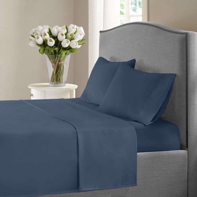 HLONK Fresh Linen 1200 Thread Count California King Size Deep Pocket Solid Cotton Sheet Set (California King