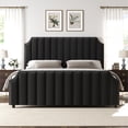 thumbnail image 2 of PIONEERWORKS Queen Size Bed Frame with 50.2“ Headboard Platform, Velvet Upholstered Bed Frame with Vertical Channel Tufted Headboard & Footboard, Black, 2 of 9