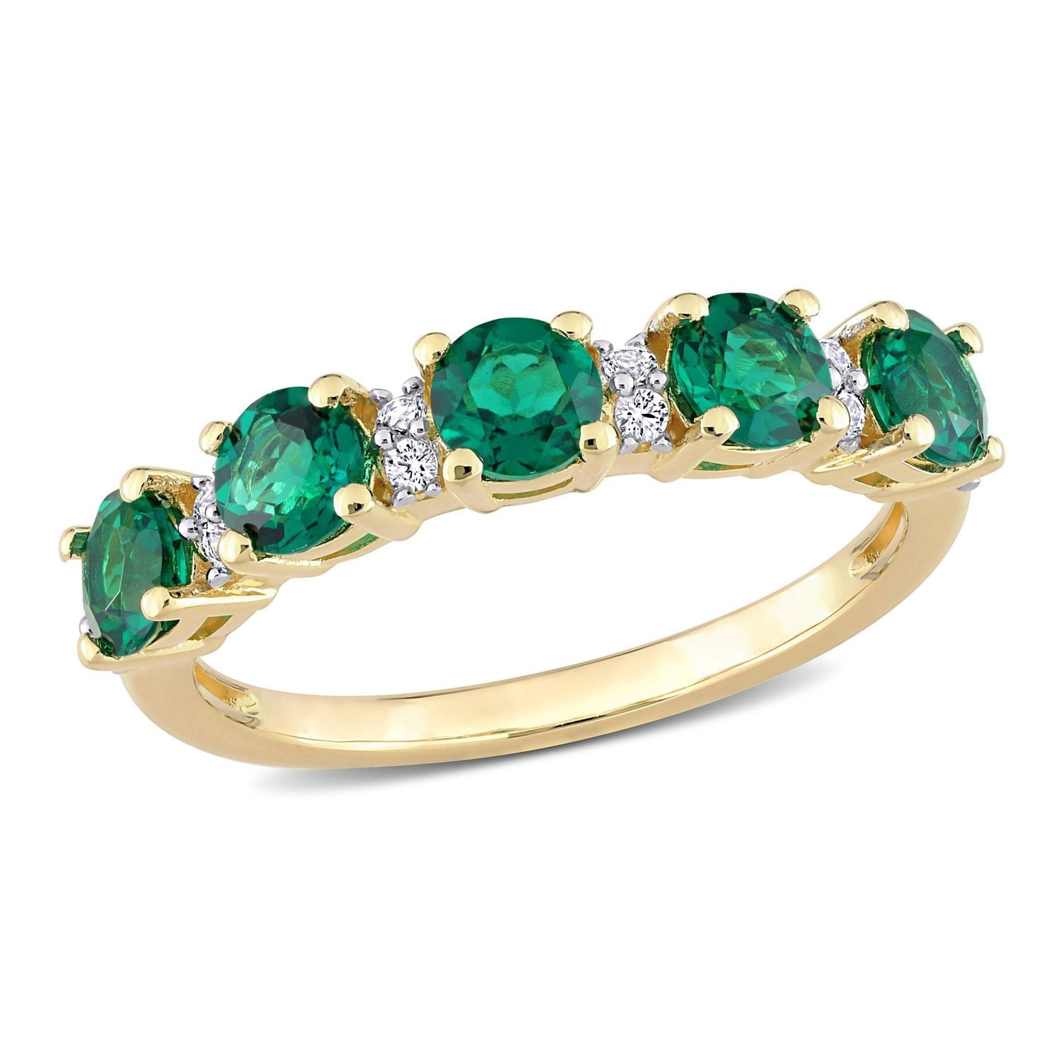 Bague d’anniversaire de Miabella avec 1-2/5 Carat PBT d’émeraude synthèse et saphir synthèse blanc en argent sterling plaqué jaune