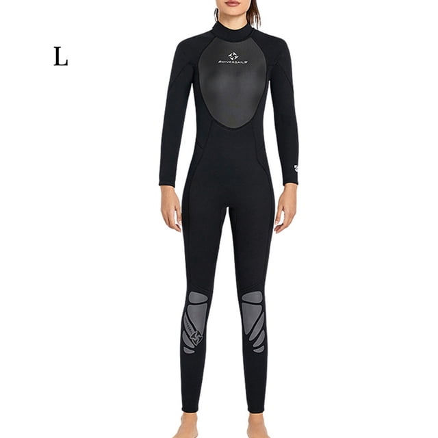 Combinaison de Plongée en Néoprène en Nylon à Manches Longues en Cuir Lisse Bordant Classique Col Rond à Trois Couches en Composite Structure Combinaison Femmes Noir L