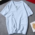 thumbnail image 2 of Plebaso T-Shirts pour Hommes en Coton et Lin à Col Rond, à Boutons, T-Shirts Décontractés, Unis, à Manches Courtes, Légers, Hauts de Plage, 2 of 7