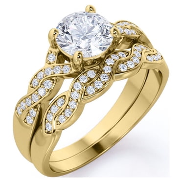 JeenMata Ensemble de Mariage en Moissanite Taille Ronde de 1,25 Carat - Ensemble Nuptial - Bague Infini - Bague pour Toujours - Bague de Promesse - Plaqué Or Rose 18k pour Femmes