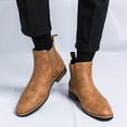 thumbnail image 2 of Men's Chelsea Boots Fashion Leather Pointed Toe Winter Fall Elastic Slip on Mid Calf Short Ankle Booties, 2 of 6