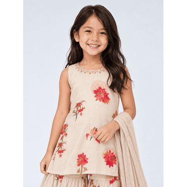 DWEEP SARA Cream Floral Kurti with Sharara Set for Girls – Festive & Party Wear, 1-2  Y(18)