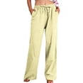 thumbnail image 1 of FNFYFH Clearance Womens Wide Leg Pants with Pockets Drawstring Cotton Linen Pant Solid Palazzo Trousers,Yellow, 1 of 9