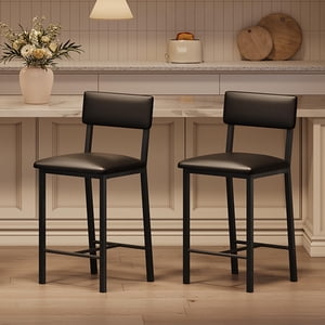 2Pcs Bar Stools, Kitchen Barstools with Thick Cushion, Counter Height Bar Stools with Backrest, for Dining Room Kitchen Island, Black