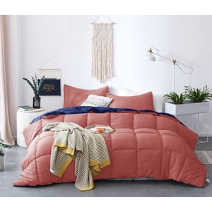 Fall Bedding Reversible Soft Comforter Set Coral-Navy
