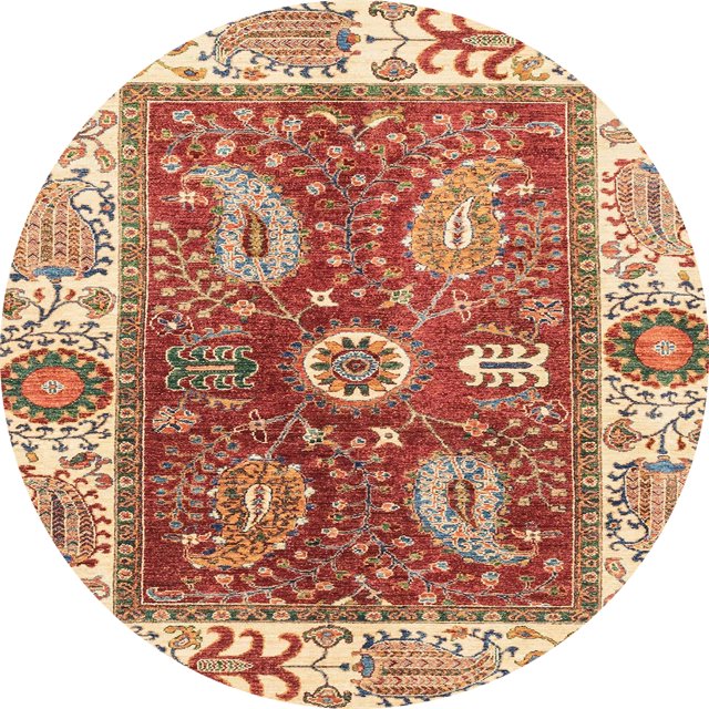 Ahgly Company Indoor Round Abstract Red Oriental Area Rugs, 3' Round