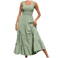 thumbnail image 1 of Penkiiy Robe Maxi d'Été Décontractée pour Femme, Fluide, à Volants, Bohème, Longue, m Vert, 1 of 6
