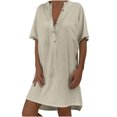 thumbnail image 2 of Robes pour Femmes 2024 Été Surdimensionnées Décontractées Amples Unies en Coton à Col en V à Manches Courtes Robe d'Été Rabais de 50 % Liquidation!, 2 of 6