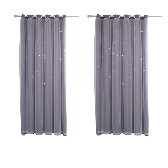 Graflsoa Star Cutout Lace Curtain - Dual Layer Light-Blocking Drapes in Gray, 1m x 2.5m, Single Piece for Home and Living Room Decor