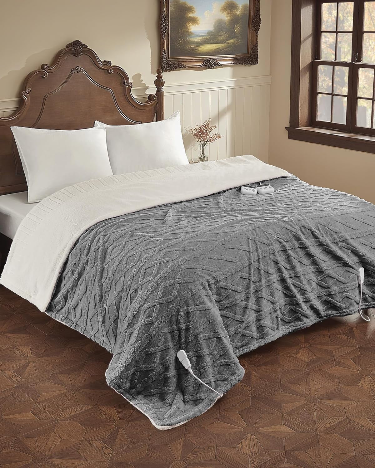 84x90 Heated Throw Blanket with Thick Tufted Cable Pattern,10 Heat Levels&10Timer Settings,Electric Throw with Intelligent Temperature Control,Machine Washable,Fast Heating,Grey