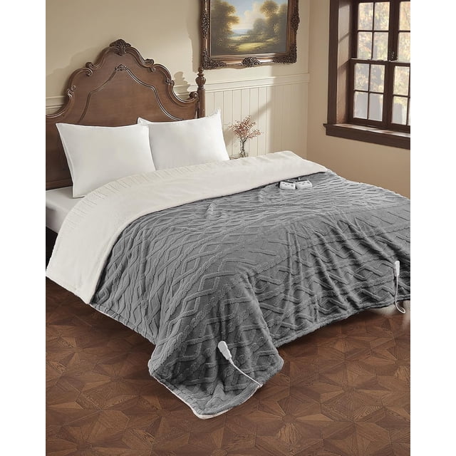 84x90 Heated Throw Blanket with Thick Tufted Cable Pattern,10 Heat Levels&10Timer Settings,Electric Throw with Intelligent Temperature Control,Machine Washable,Fast Heating,Grey