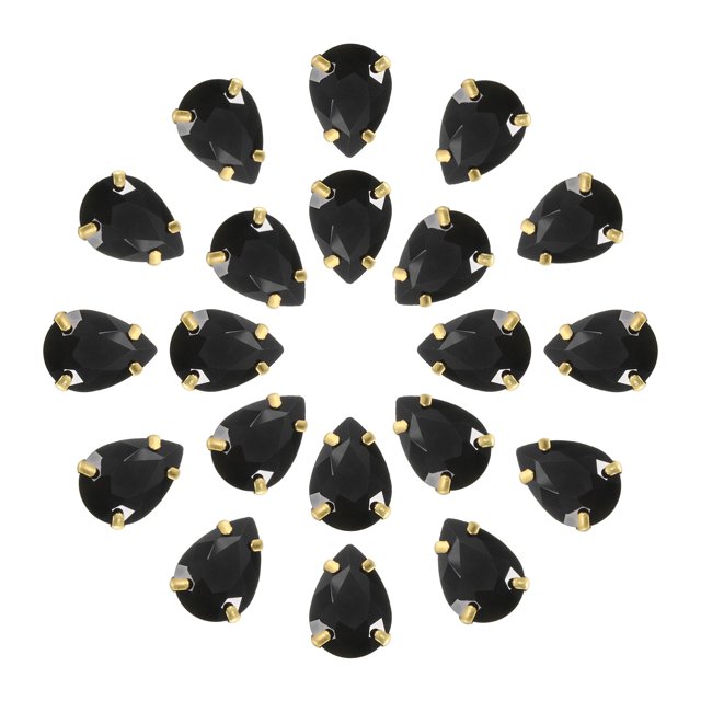 Unique Bargains 20Pack Teardrop Sew on Rhinestone - 14x10mm Glass Teardrop Crystal Rhinestones in Gold Prong Setting (Black)