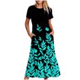 thumbnail image 1 of Dvkptbk Robes d'Été pour Femmes 2024 à Manches Courtes, Robes Midi Évasées, Robe T-Shirt Décontractée à Motif Floral, Robe de Plage Fluide avec Poches P-2TG, 1 of 4