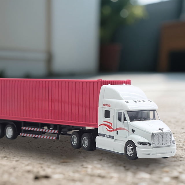 1:48 Scale Alloy Container Truck Die Model Metal Sound Light Effects Realistic Detailing Functional Steering Opening Doors for Collectors Display
