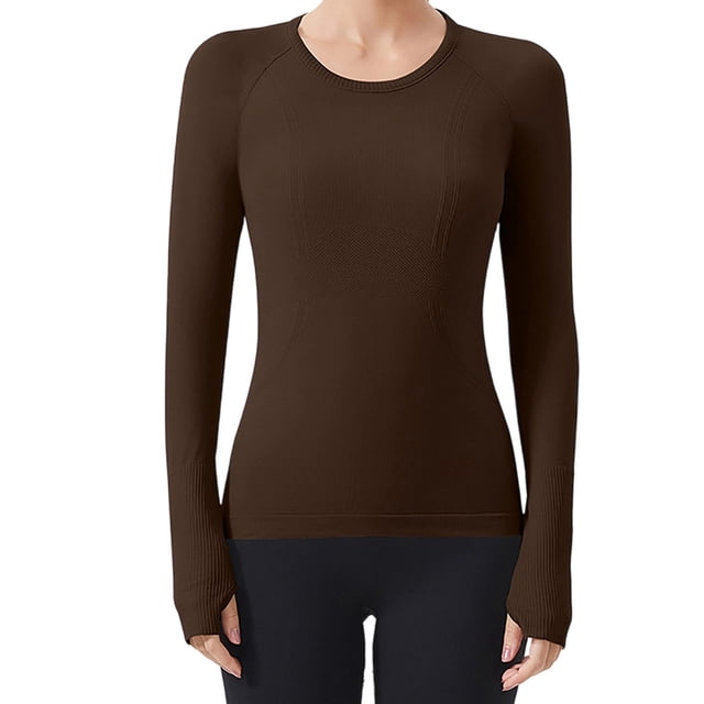 Hvobtty T-Shirt à Manches Longues Décontracté à Col Rond pour Femmes, Vêtements de Sport de Course à Manches Longues pour Femmes et Tenue de Yoga Respirante Sans Coutures