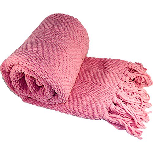 Home Soft Things Couverture Jetée en Tweed Tricoté pour Canapé, 50 x 60, Fraise Glace