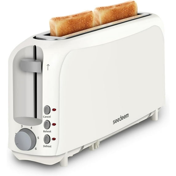 Slim 2-Slice Toaster, 10" Long Slot,6 Shade Settings with Cancel, Reheat & Defrost, Auto Shut off, Removable Crumb Tray，White