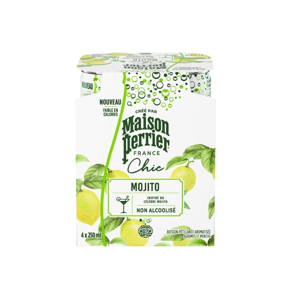 MAISON PERRIER Chic Mojito, Non-Alcoholic, Citrus and Mint-Flavoured Sparkling Beverage, Low Calorie Mocktail, Ready to Drink, 4 cans x 250ml
