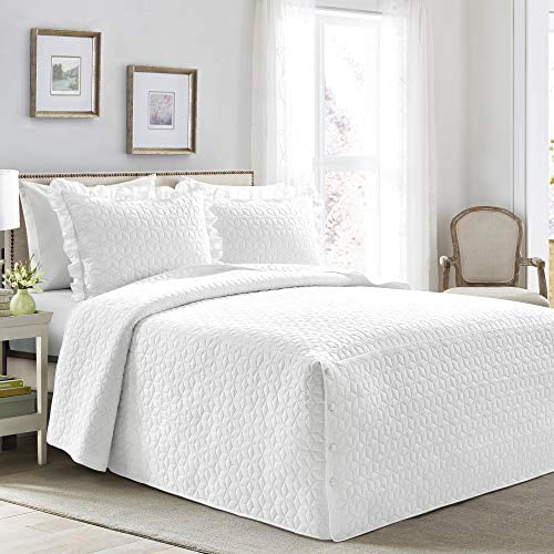 Lush Decor Literie à Volants Géo de Style Campagnard Français, Ensemble de Couvre-Lit 3 Pcs (Très Grand, Blanc)