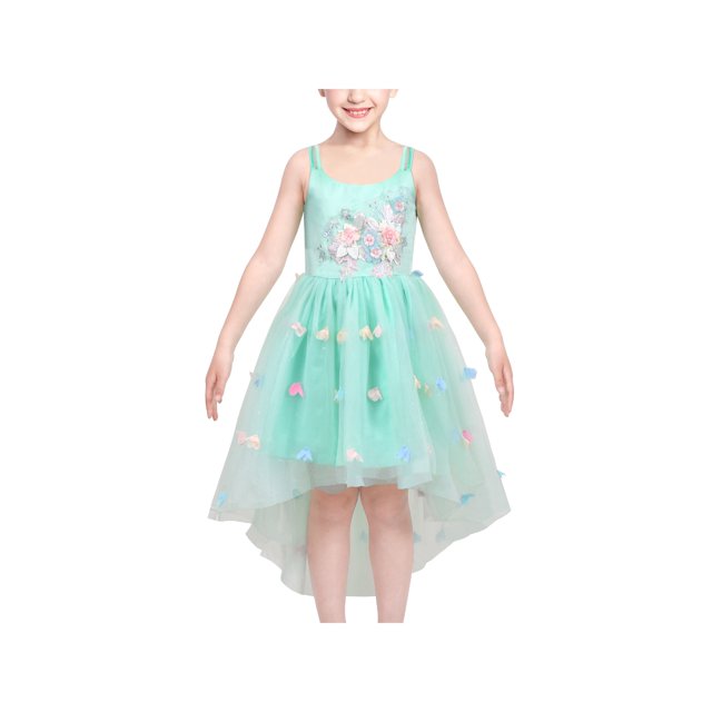 Flower Girls Dress Green Embroidery Hi-lo Wedding Bridesmaid Pageant 12 Years