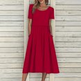 thumbnail image 1 of Robes d'Été pour Femmes 2025 Zeophrasy Robe de Vacances Décontractée pour Femmes, Fête, Quotidien, Plissée, Col Rond, Unie, Manches Courtes, avec Poche, Liquidation à Moins de 5, 1 of 9