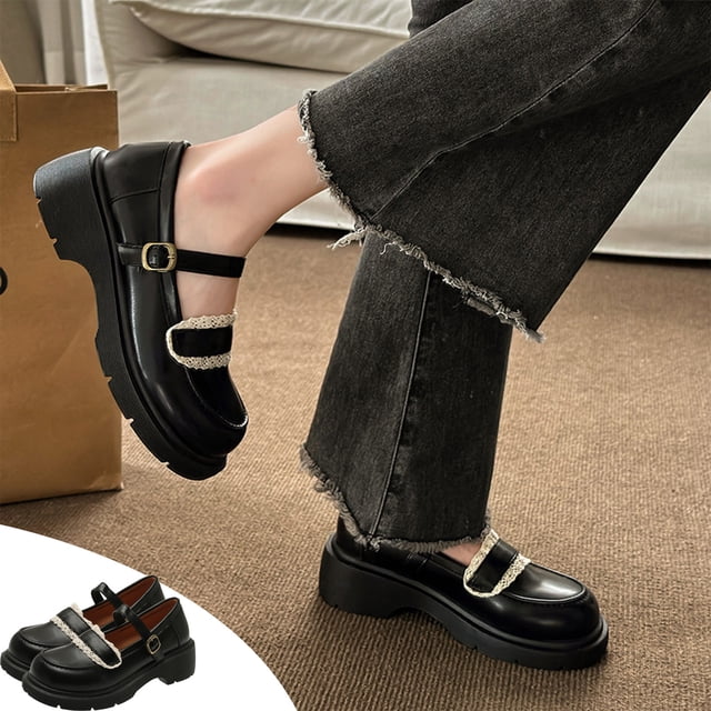 EGNMCR Bottes d'Hiver pour Femmes, Bottes d'Hiver pour Femmes Style Japonais Mignonnes Chaussures en Cuir à Bout Rond avec Jupe pour Femmes Nouvelles Chaussures Simples d'Été Bottes pour Femmes