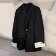 thumbnail image 2 of Womens Solid Color Button Down Collar Patchwork Sleeve Suit Jacket Fashion Blazer Office Wear, 2 of 8