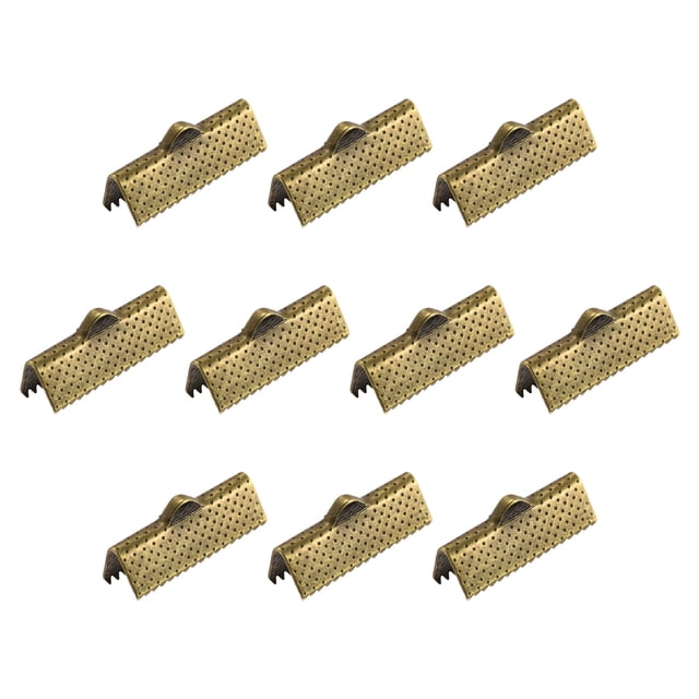 Unique Bargains 160Pack Ribbon Crimp Clamp Ends 20mm Cord End Clasp for DIY Craft Bronze Tone