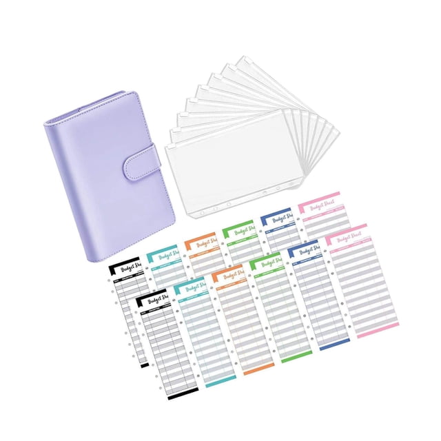 PU Leather Notebook Binder Clear Binder Pockets Budget Envelope Purple