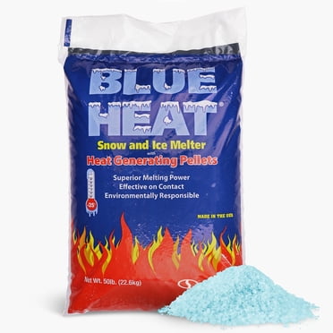 Snow Joe Bue Heat Ice Melt Pellets, Calcium Blend Deicer Snow Melter for Driveway, 50 Lb - Pet-Friendly Winter Relief - Boxed