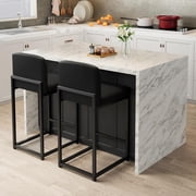 BeesClover Bar Stools Set of 2, Modern Counter Height Bar Stools with Back and Footrest, Faux Leather Upholstered Barstools Chairs for Kitchen Island Dining Room Bar