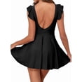 thumbnail image 4 of Women'S Swimsuit Ruffle Cutout Swimdress Tummy Control V Neck Wrap Swimwear Black XXL, 4 of 10