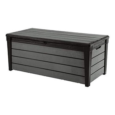 Keter 120 Gallon Resin Large Deck Brushwood Box for Patio Garden Furniture, Outdoor Cushion Storage, Pool Accessories, and Toys, Brown