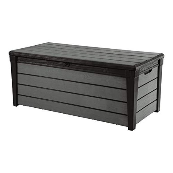 Keter 120 Gallon Resin Large Deck Brushwood Box for Patio Garden Furniture, Outdoor Cushion Storage, Pool Accessories, and Toys, Brown