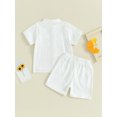 thumbnail image 4 of Gupgi Boys Summer Cotton Outfits Kids Solid Color Buttons Short Sleeve Tops Elastic Waist Shorts, 2Pcs Set, 4 of 6