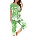 thumbnail image 3 of Ensembles pour Femmes Liquidation d'Été Ensemble de Pyjama à Manches Courtes pour Femmes 2 Pcs Ensemble de Nuit d'Été Imprimé Floral Boutons Col Ras du Cou Pantacourt Ensembles de Pjs Ensembles de Pyjama Mignons pour Femmes Nouveau Vert m, 3 of 5