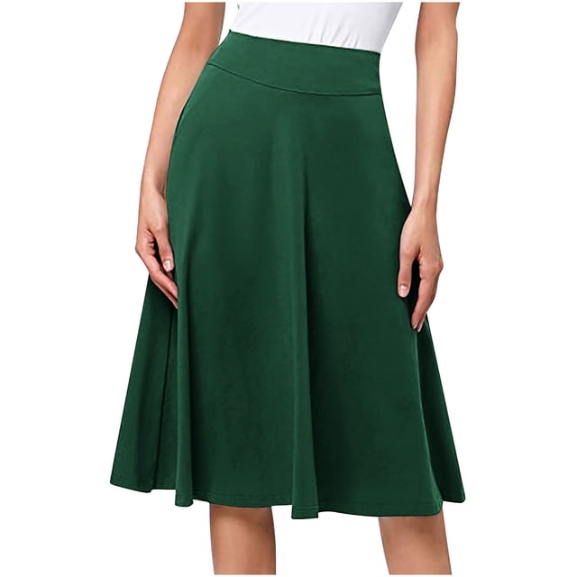 Mrat Jupe en Jean pour Femmes Femmes Fille Extensible Jupe Maxi Haute pour Femmes Taille Plissée Mi-Longue Ajustée Version Robe Moulante Jupe Évasée en Tricot Vert TG