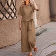 thumbnail image 1 of Tenues d'Été en Coton et Lin 2 Pcs pour Femmes, Ensembles 2 Pcs en Coton et Lin pour Femmes avec Hauts Courts à Bretelles et Pantalons à Jambes Larges, Tenues Décontractées Amples Unies à Col Rond et Manches Courtes, 1 of 6