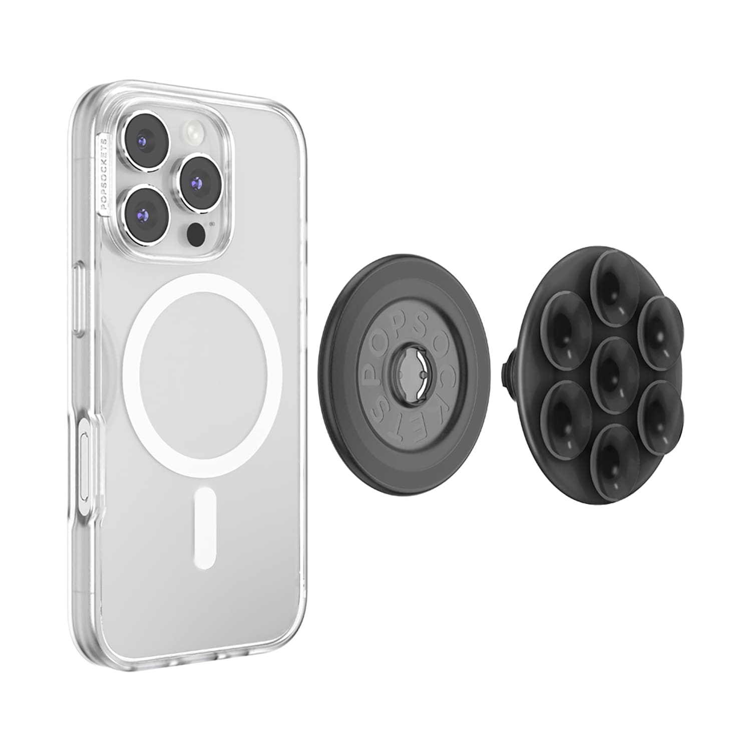PopSockets PopGrip Suck-up pour MagSafe Rond avec Adaptateur Noir Transparent