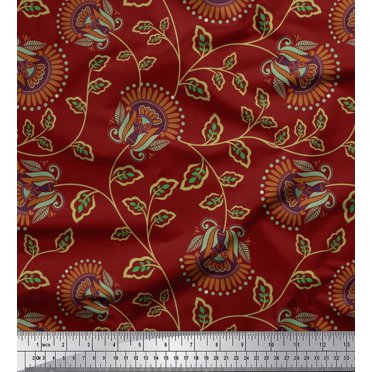 Soimoi Cotton Poplin Fabric Leaves & Floral Artistic Fabric Prints by Yard 42 Inch Wide