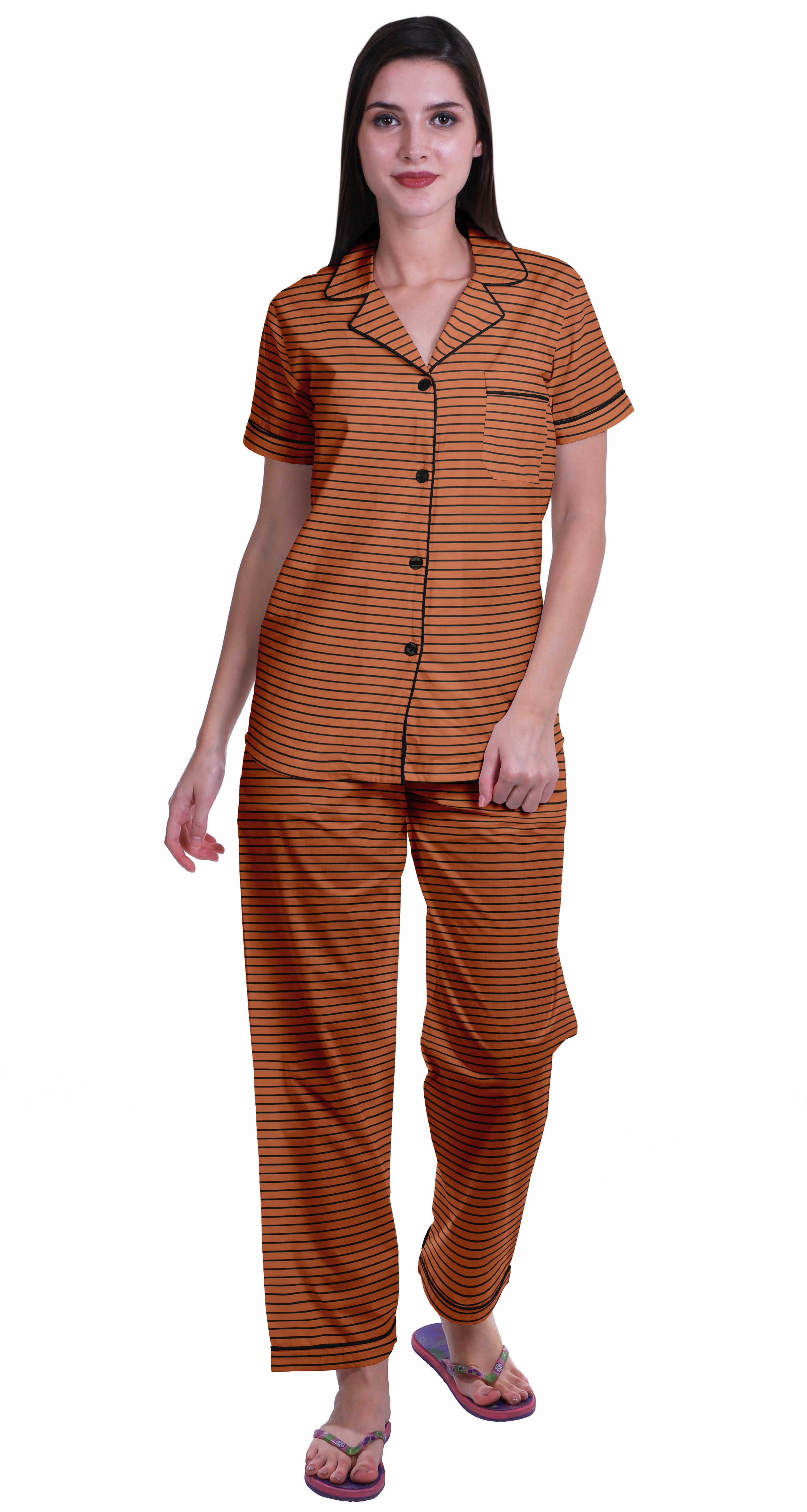 Moomaya Pyjama pour Femmes Ensemble de Pj Chemise de Pyjama en Coton Imprimé à Boutons Tenue de Nuit