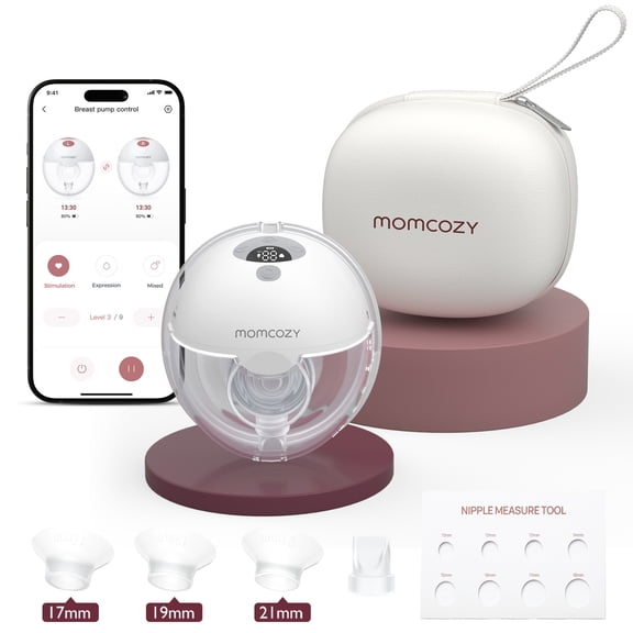 Momcozy M5 Tire-lait Mains Libres avec Contrôle par Application Intelligente, Tire-Lait Électrique Portable avec 3 Modes et 9 Niveaux, 1 Paquet, Rouge Douillet