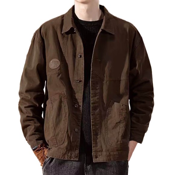 Brown Collared Turtle Neck Denim Jackets for Mens Winter Fall Long Short Sleeve Drop Shoulder Casual Hippy Victorian Western Jacket Coat Mens 2025 Clothing Trendy M